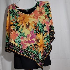 Slim Factor Orange and Black Asymmetrical Graphic Blouse